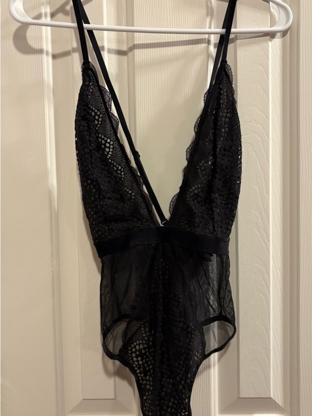 Victoria's Secret Black Lace Velvet Trimmed Body Suit Lingerie, Medium
